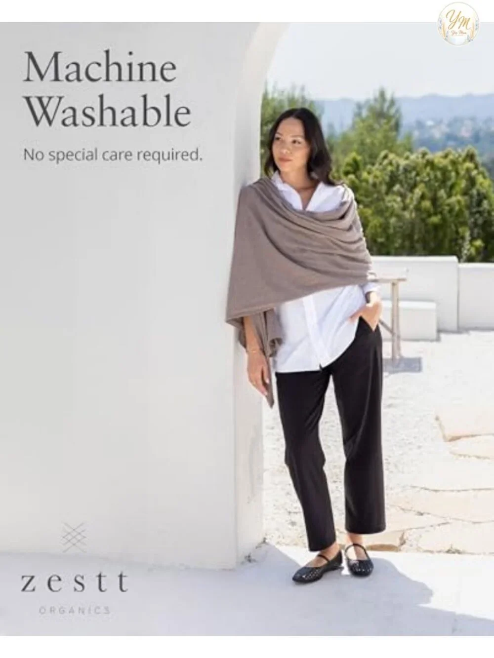 Organic Cotton Travel Scarf Wrap Shawl Women Machine Washable